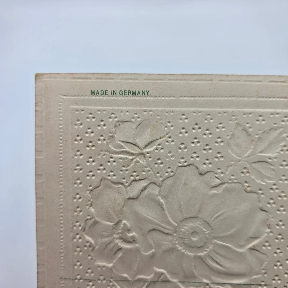 Antique Best Wishes Postcard Pink Floral Gold Embossed Made in Germany